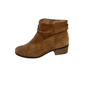 Vionic Kanela Suede Toffee Weather Resistant Ankle Boot Stacked Heel Sz 7.5